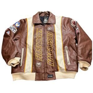 First Down Mens Vintage Racing Gear Bomber Jacket Flight Brown Patches Size‎ XXL